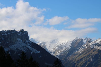 Scenic view of snowcapped mountains against sky