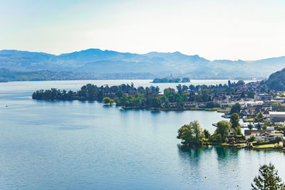 Scenic view of bay against sky