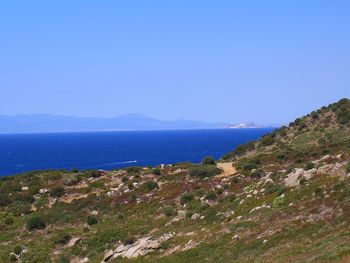 Scenic view of sea against clear sky