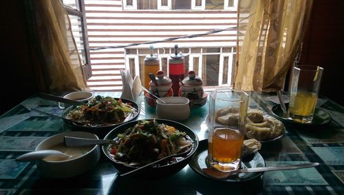 Close-up of served food in restaurant