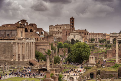 View of old town against cloudy sky