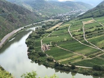 High angle view of river amidst landscape