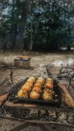 Close-up of meat on barbecue grill