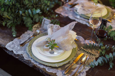 High angle view of place setting on table