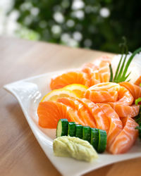 Close-up of fish served on table