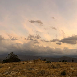 Scenic view of field against sky during sunset