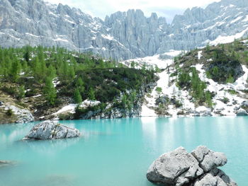 Scenic view of lake and mountains