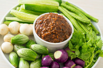 High angle view of food on table