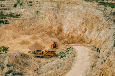 High angle view of mining industry against sky