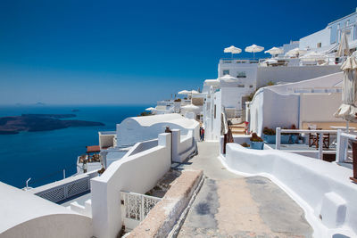 Beautiful alleys of fira city at the santorini island in a beautiful early spring day