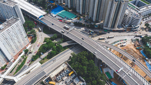 Aerial view of bridge in city
