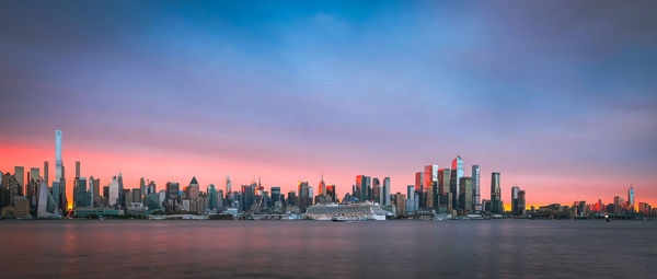 View of city at sunset,new york city, united states of america