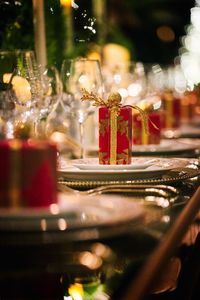 Close-up of christmas decoration on table