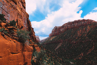 Low angle view of rock formations against sky