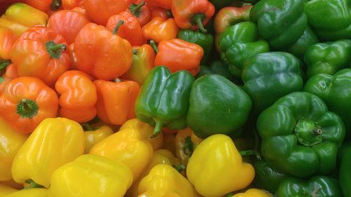 Full frame shot of bell peppers at market stall