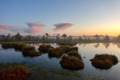 Scenic view of lake against sky during sunset