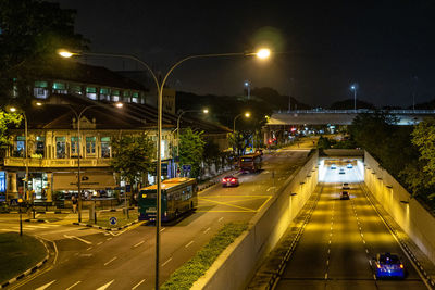 High angle view of traffic on road at night