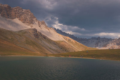 Scenic view of snowcapped mountains against sky