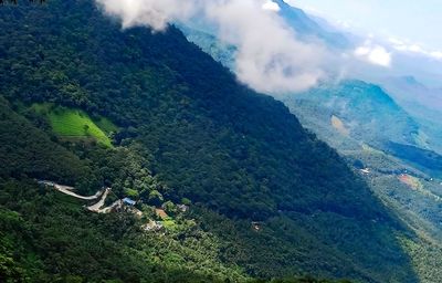 High angle view of mountains against sky