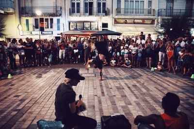 People looking at town square