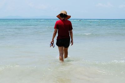 Rear view of man standing on beach