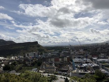 High angle view of townscape against sky