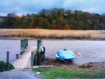 Deck chairs on lakeshore