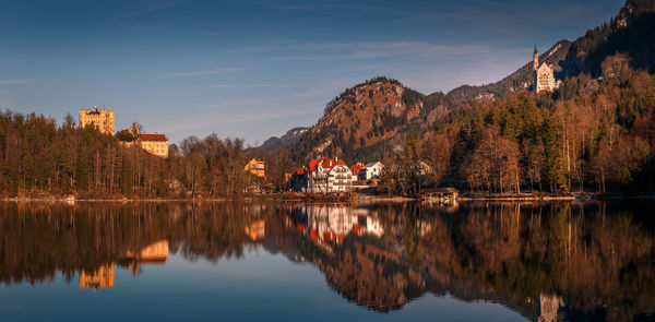 Reflection of trees in lake against sky