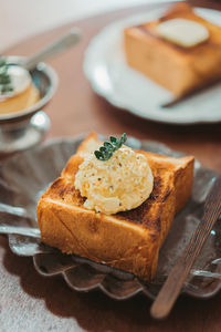 Close-up of food in plate on table