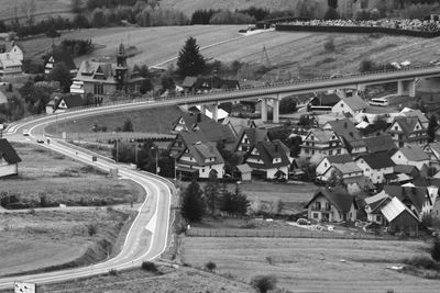 High angle view of road along landscape