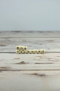 Close-up of text on table