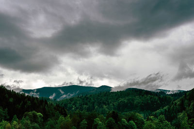 Scenic view of mountains against cloudy sky