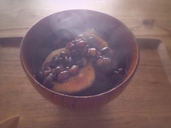 High angle view of breakfast in bowl on table