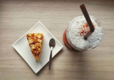 High angle view of breakfast on table