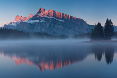 Scenic view of lake against sky during winter