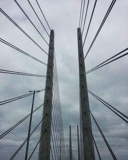 Low angle view of suspension bridge against sky