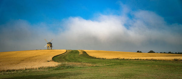 Scenic view of agricultural field against sky