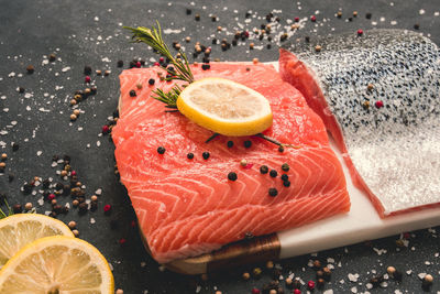 High angle view of sushi on table