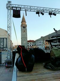 View of clock tower against sky in city