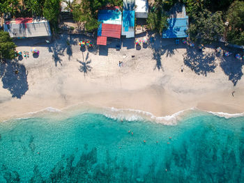 Aerial view of beach with wave water