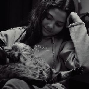 Midsection of woman with cat