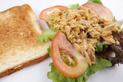 High angle view of breakfast served in plate