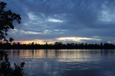 Scenic view of lake against cloudy sky