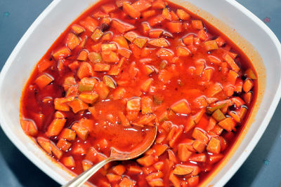 High angle view of noodles in bowl