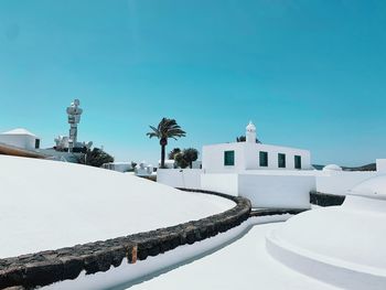 Snow covered building against sky