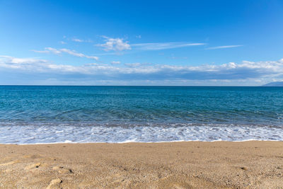 Scenic view of sea against blue sky