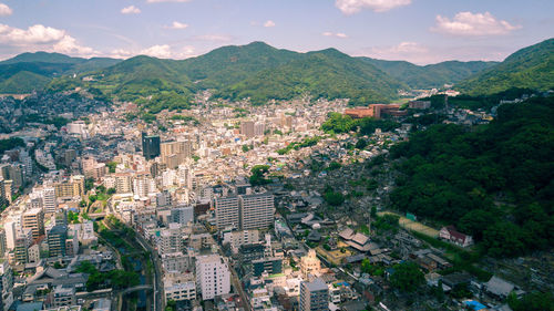 High angle view of cityscape against sky