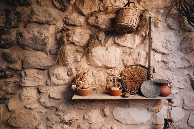 Low angle view of old stone wall