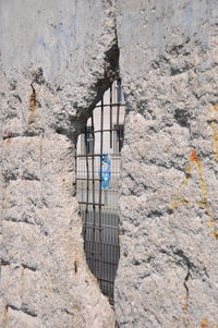 Close-up of hole on rock in building