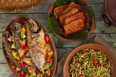 High angle view of food on table